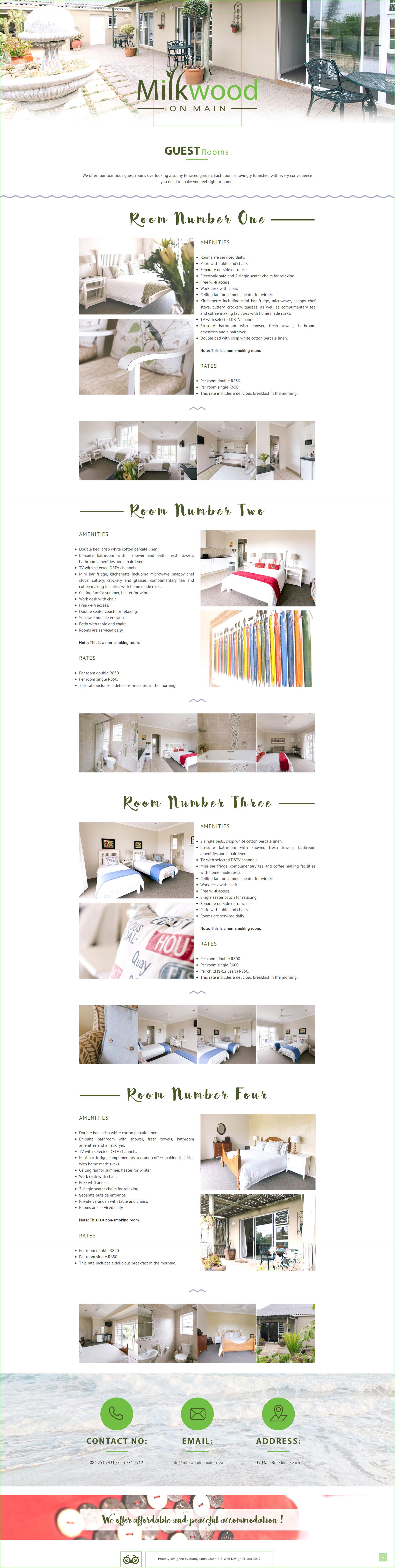 bunnypants website design milkwood on main guest rooms