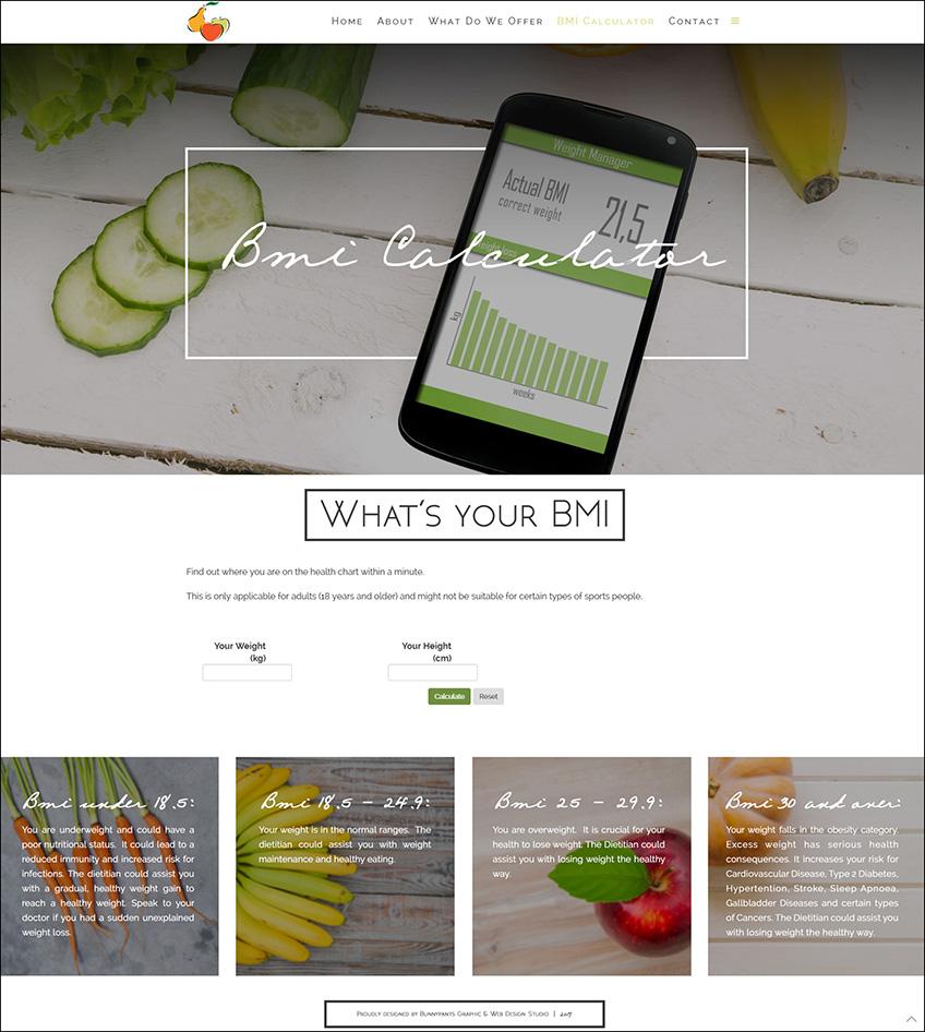 bunnypants web design dietitians on vaal bmi calculator page