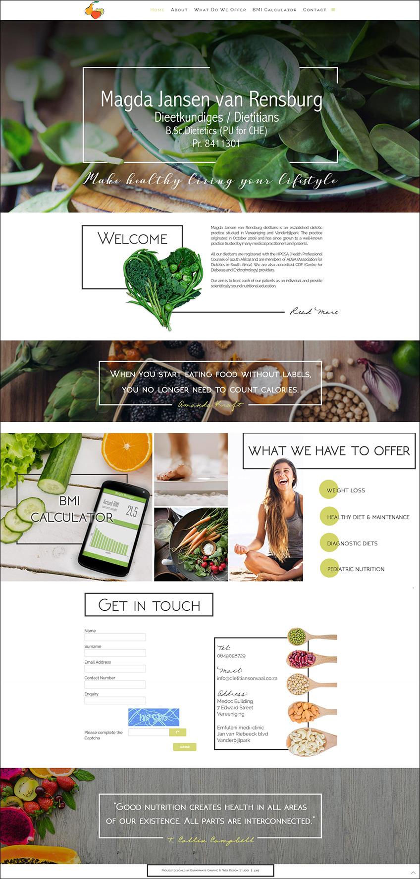 bunnypants web design dietitians on vaal home page