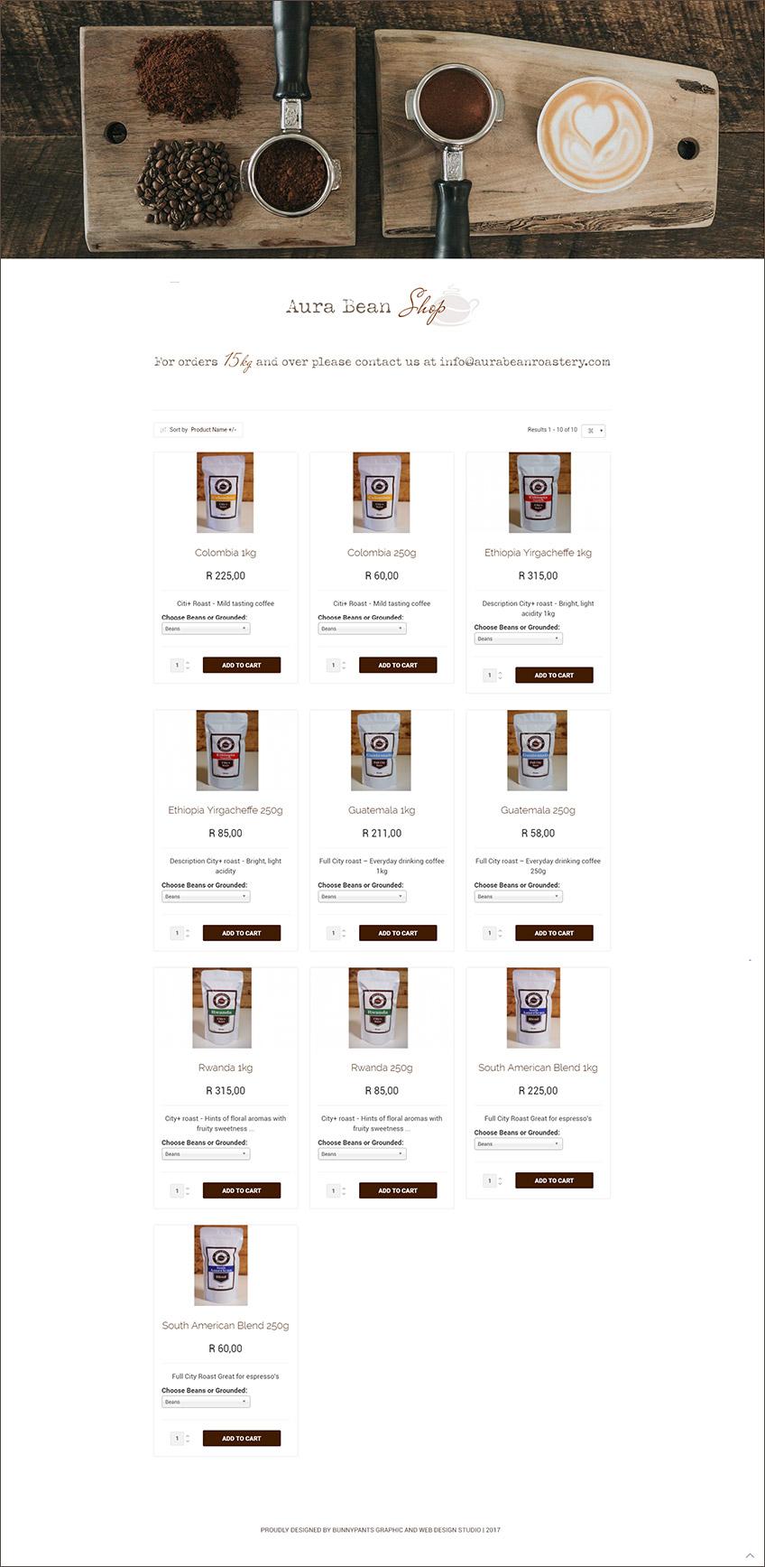 aurabean roastery web design shop