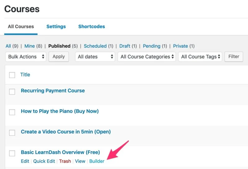 lms course builder edit courses page