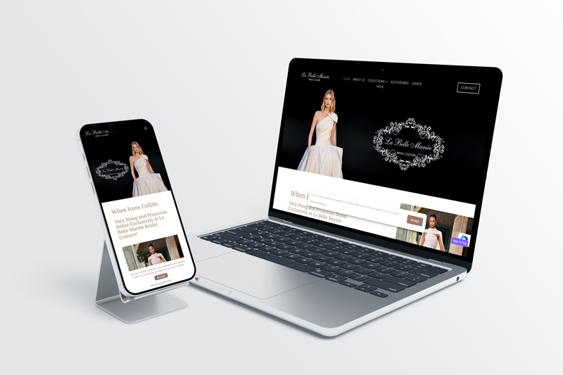 Laptop and mobile mockup showing the La Belle Mariée website
