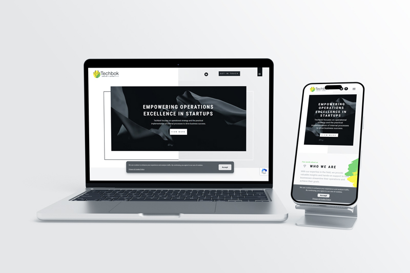 Laptop and mobile mockup showing the TechBok website